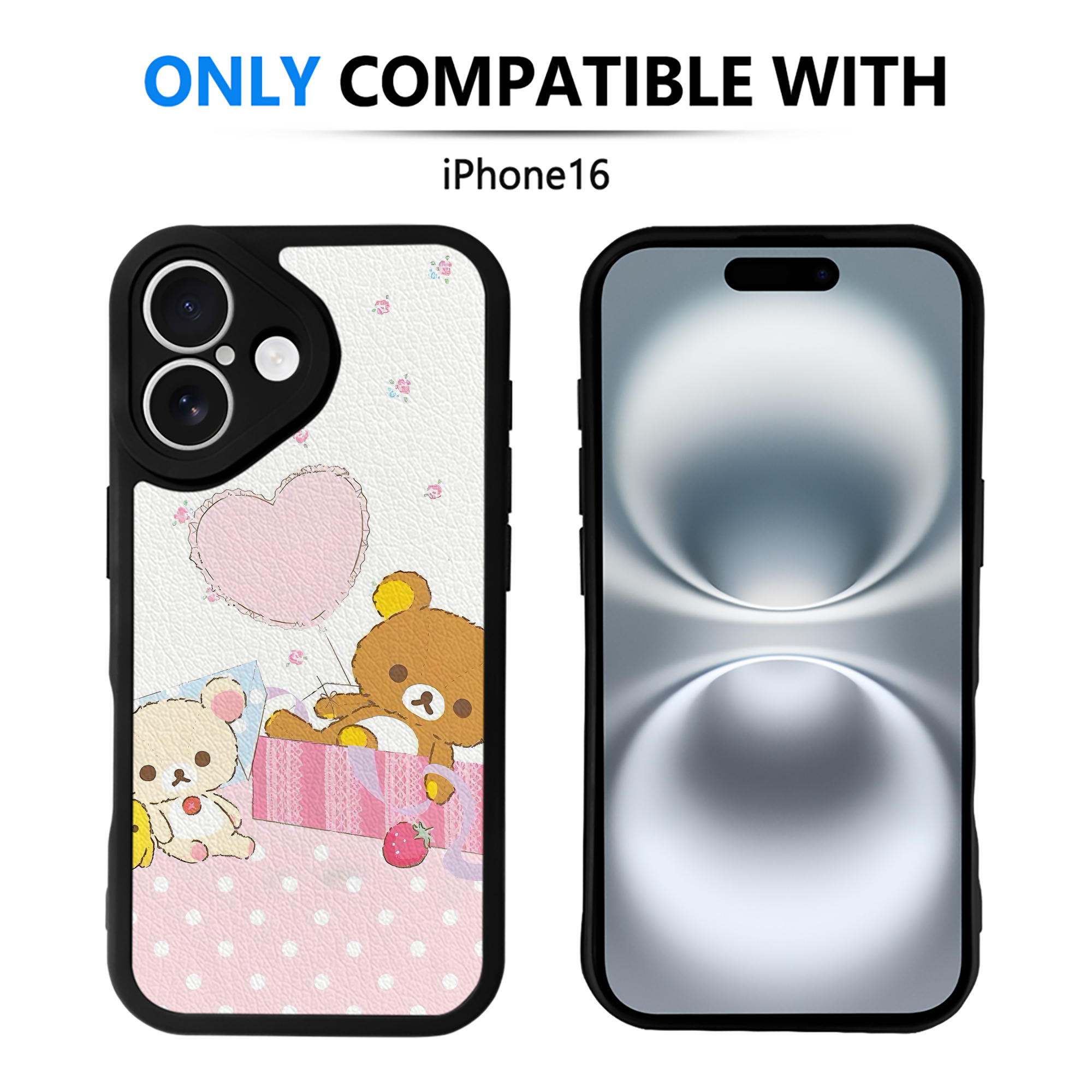 （画像用） リラックマ リラックマ キイロイトリ Rilakkuma Korilakkuma Kiiroitori 【iPhone 16シリーズ対応】シリコンスマホケース（レザー調） 材質：シリコン